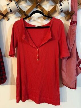 Free People Women's Red Ribbed Henley Short Sleeve Dress